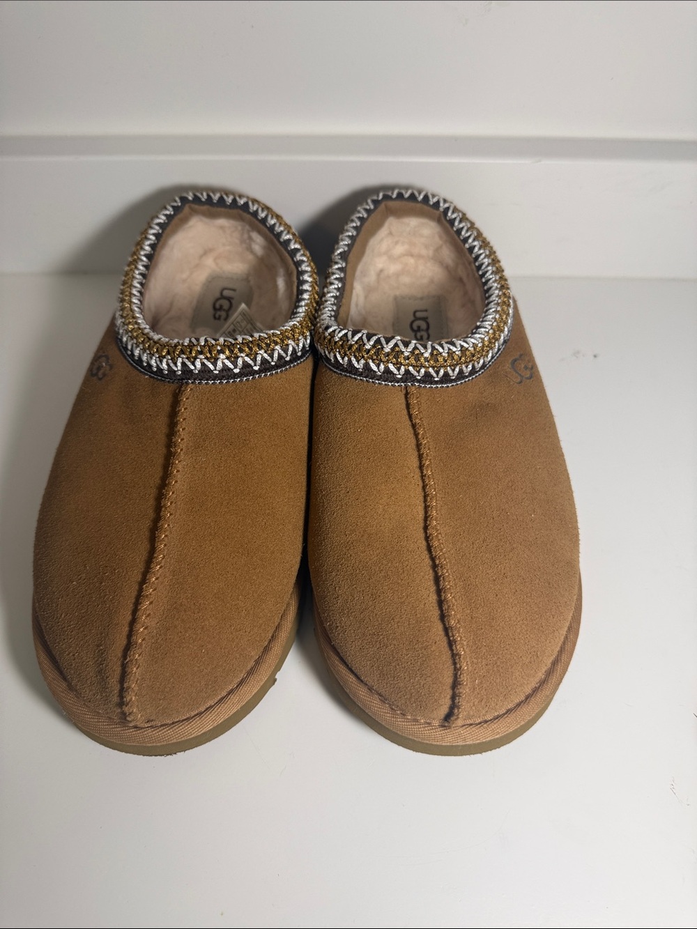 UGG Men's Chestnut Suede Slip-On Mule with Shearling Trim - Size 7